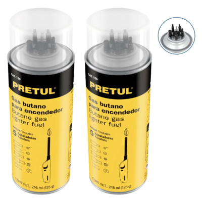GAS BUTANO PARA ENCENDEDOR Kit 2 Latas PRETUL